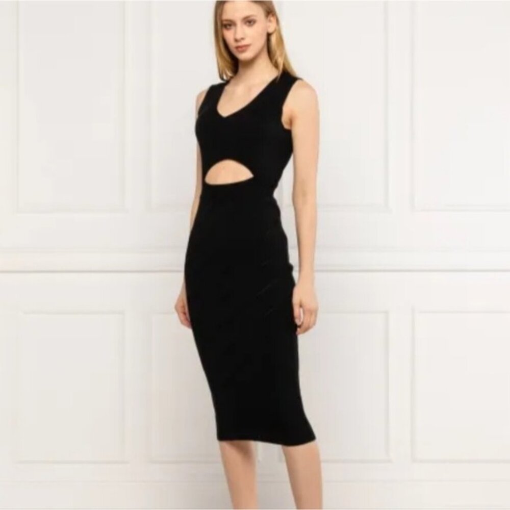 Pinko Nauru Abito Cutout Bodycon Midi Dress Size Large New Black Party Quality